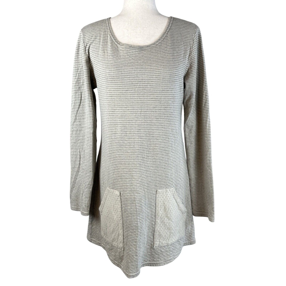 Cut Loose Womens Tunic Top Dress Size S Gray Cotton Knit Dot Stripe Pockets